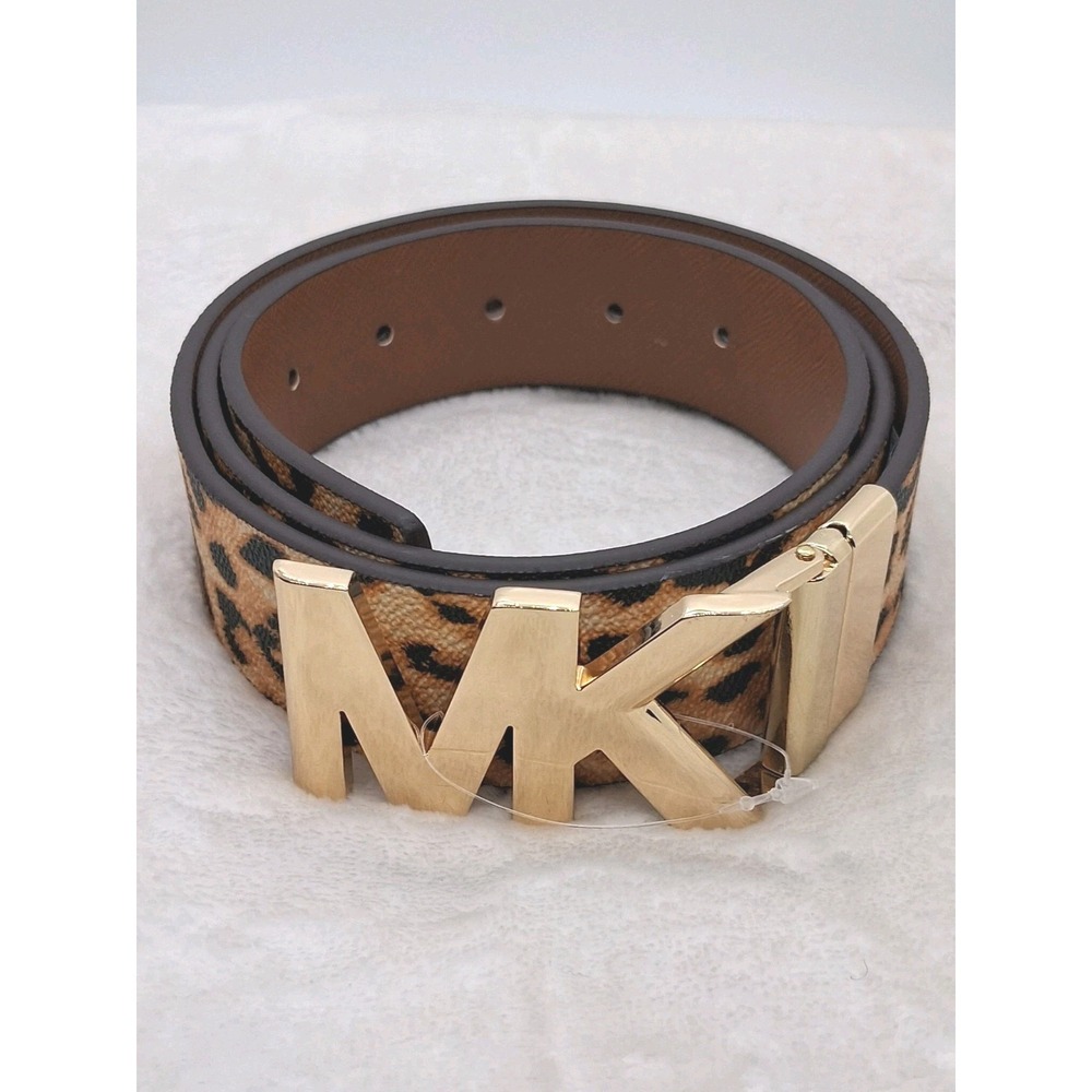 MICHAEL KORS Logo Buckle Twist Reversible Women's Belt Haircalf Leopard 37 in
